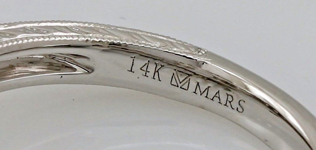 14k white gold bezel set bridal halo setting engagement ring MARS 4.7g sz 6.5