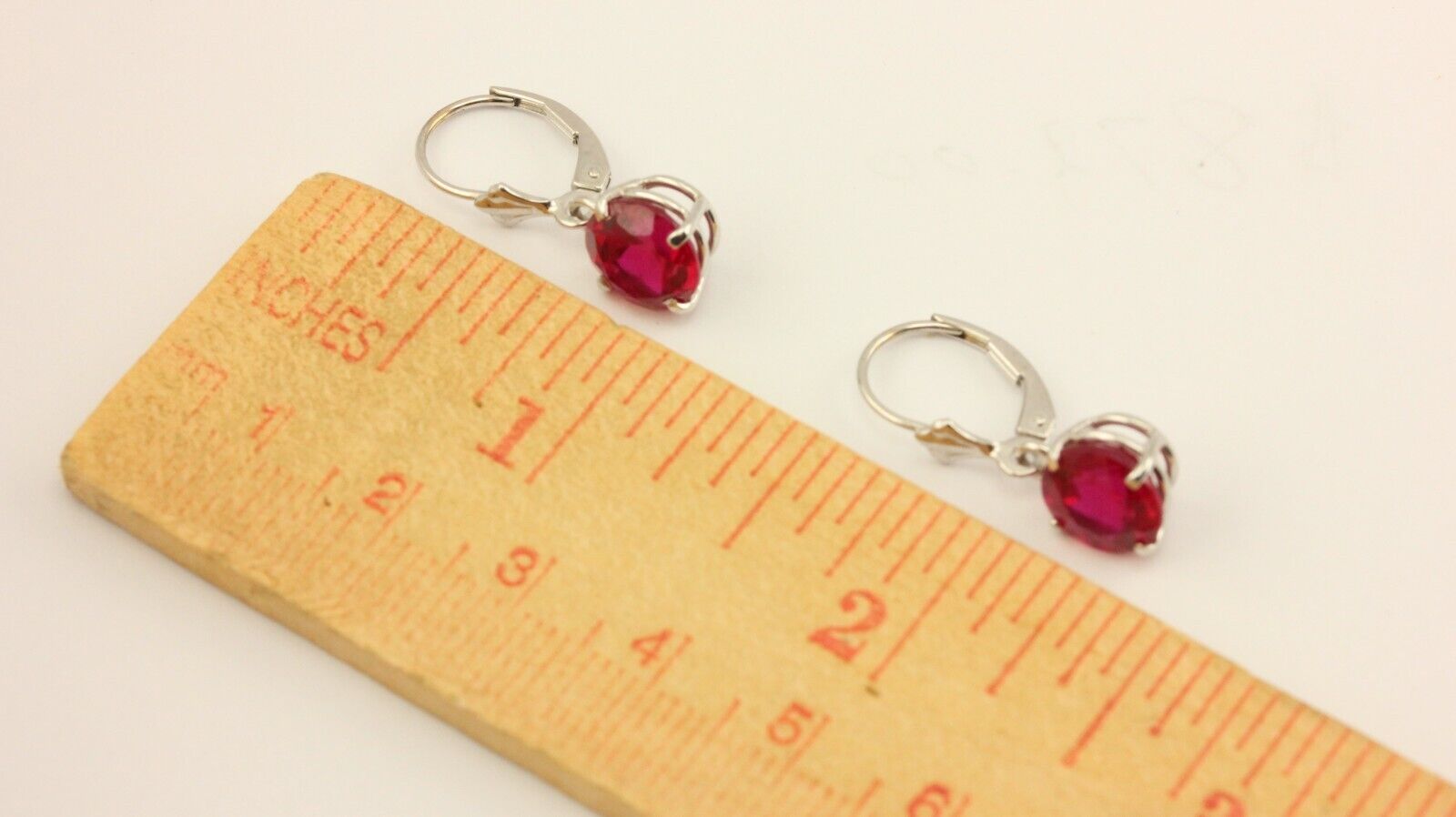 14k white gold 5.44ctw 8mm lab-created ruby lever back drop earrings 2.76Grams