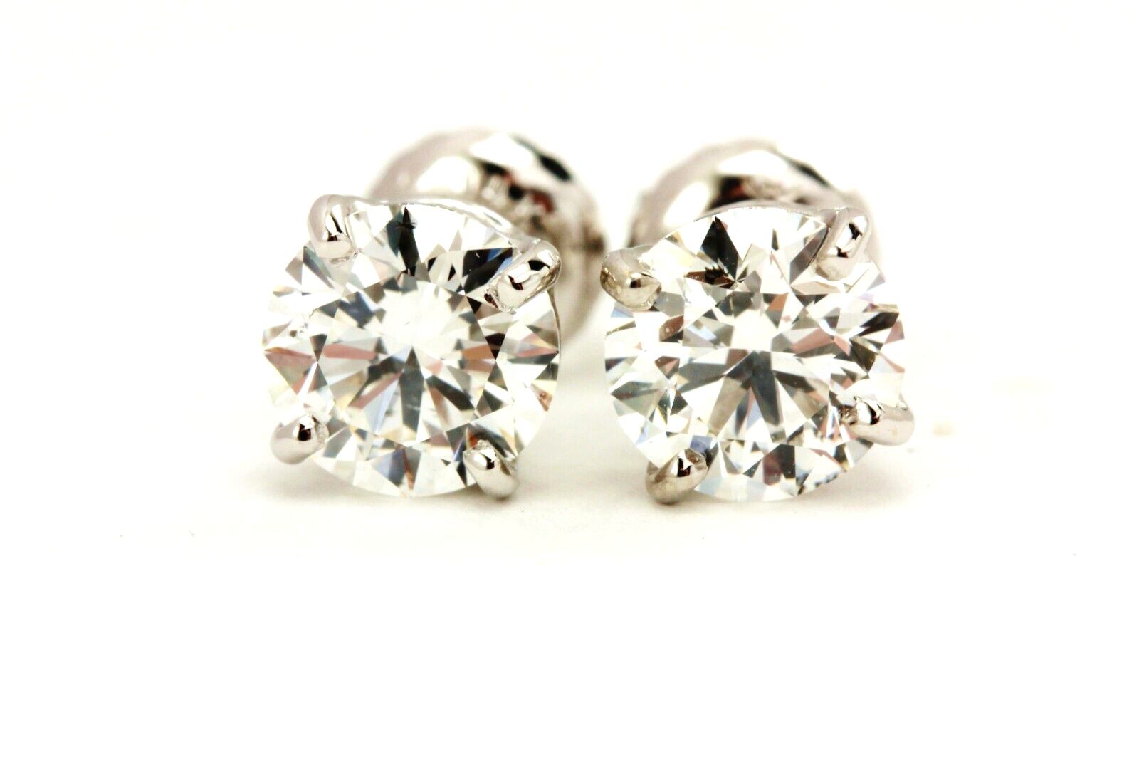 14k white gold GIA 1.62ctw natural diamond stud earrings screw back 1.2g