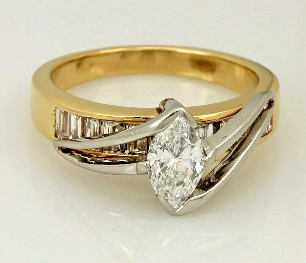 Platinum & 14k yellow gold 1.58 ctw marquise & baguette diamond engagement ring