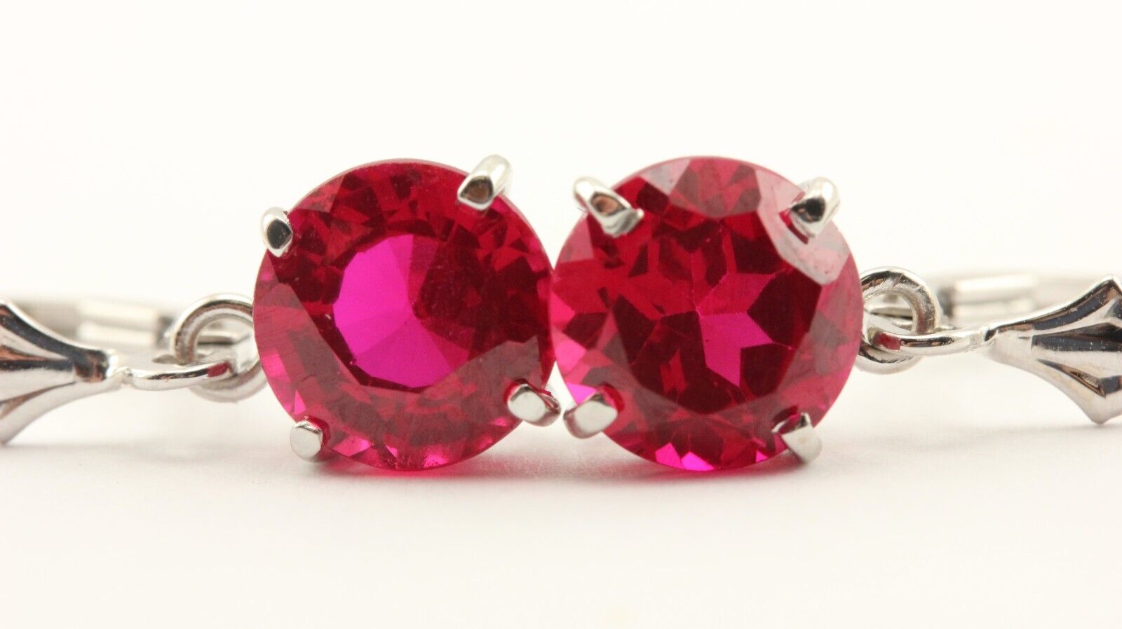 14k white gold 5.44ctw 8mm lab-created ruby lever back drop earrings 2.76Grams