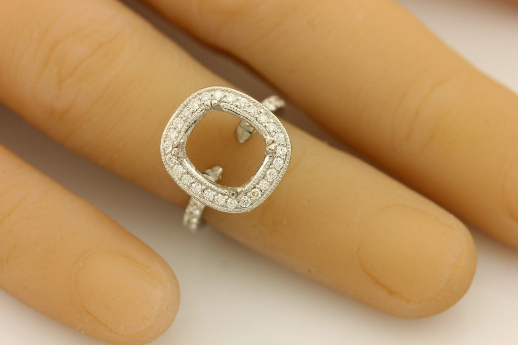 Platinum 10x8mm cushion halo 1ctw diamond engagement ring semi mount sz 5 NEW