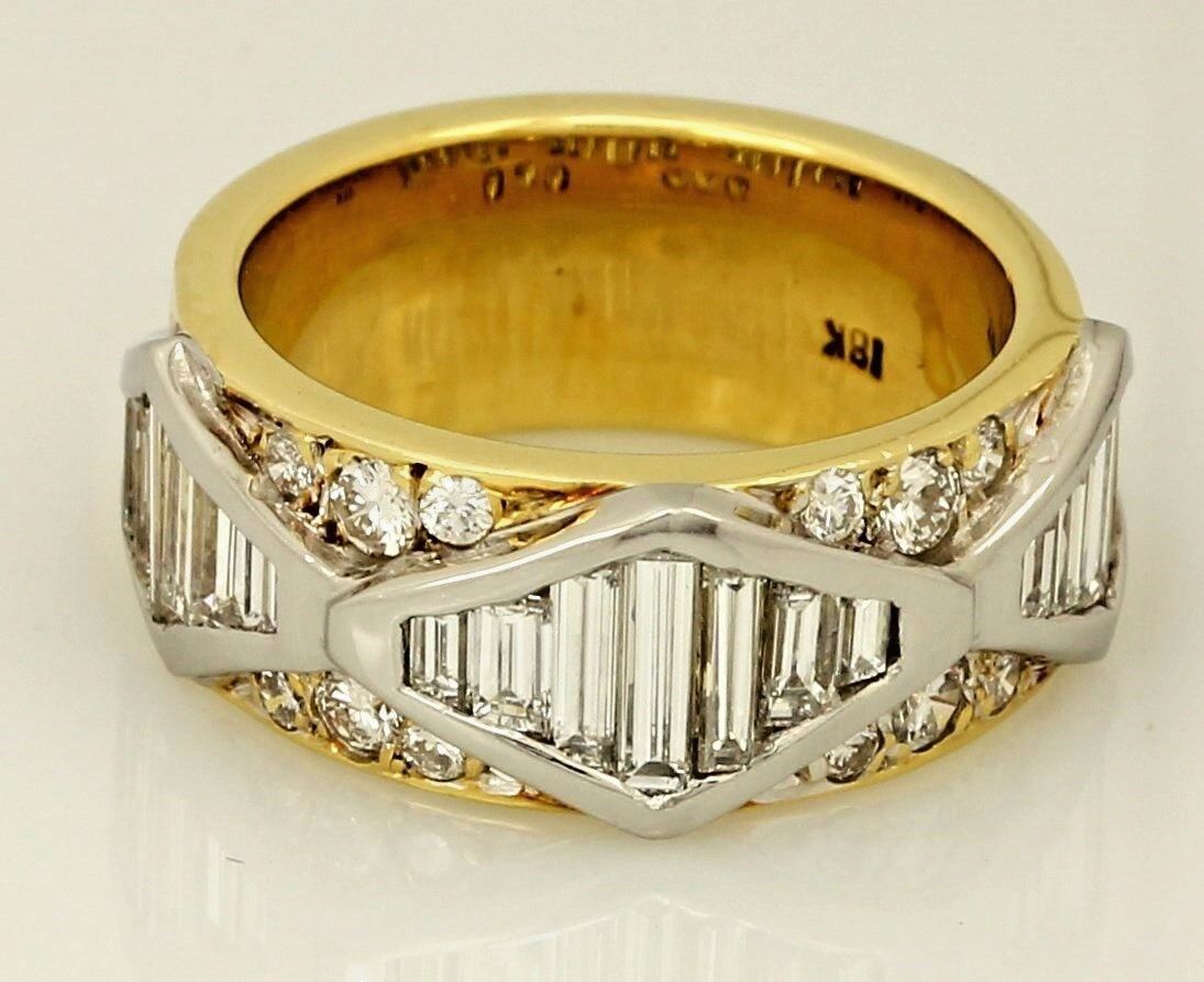 Platinum 18k yellow gold 1.75ctw round & baguette diamond ring band sz 5 10.42g