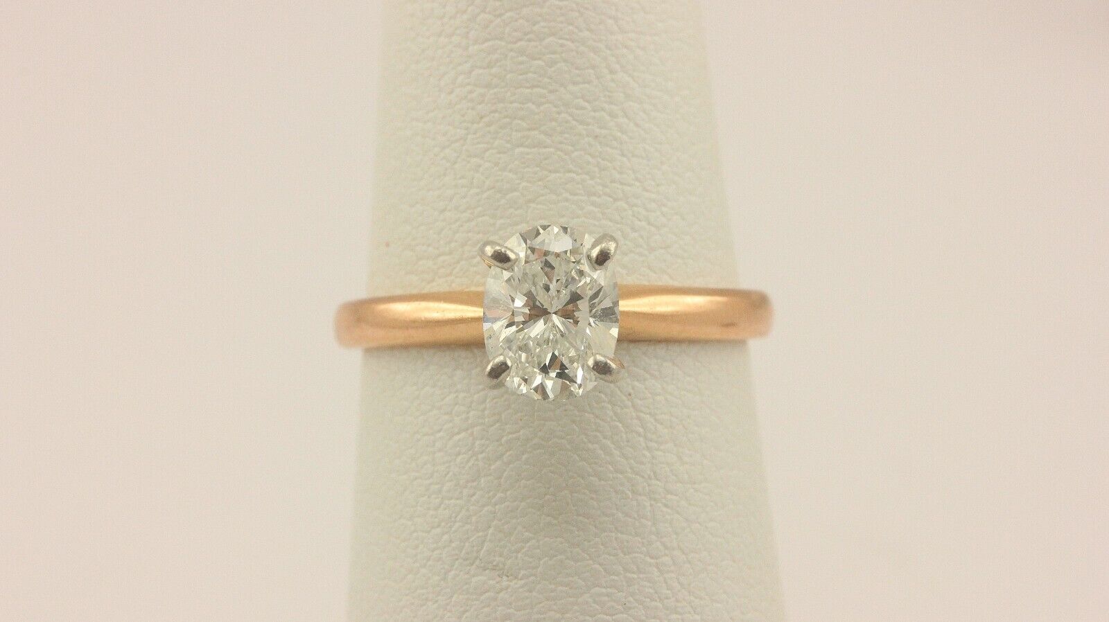 14k pink gold platinum head solitaire engagement ring sz5.5 1.02ct oval SI1 F