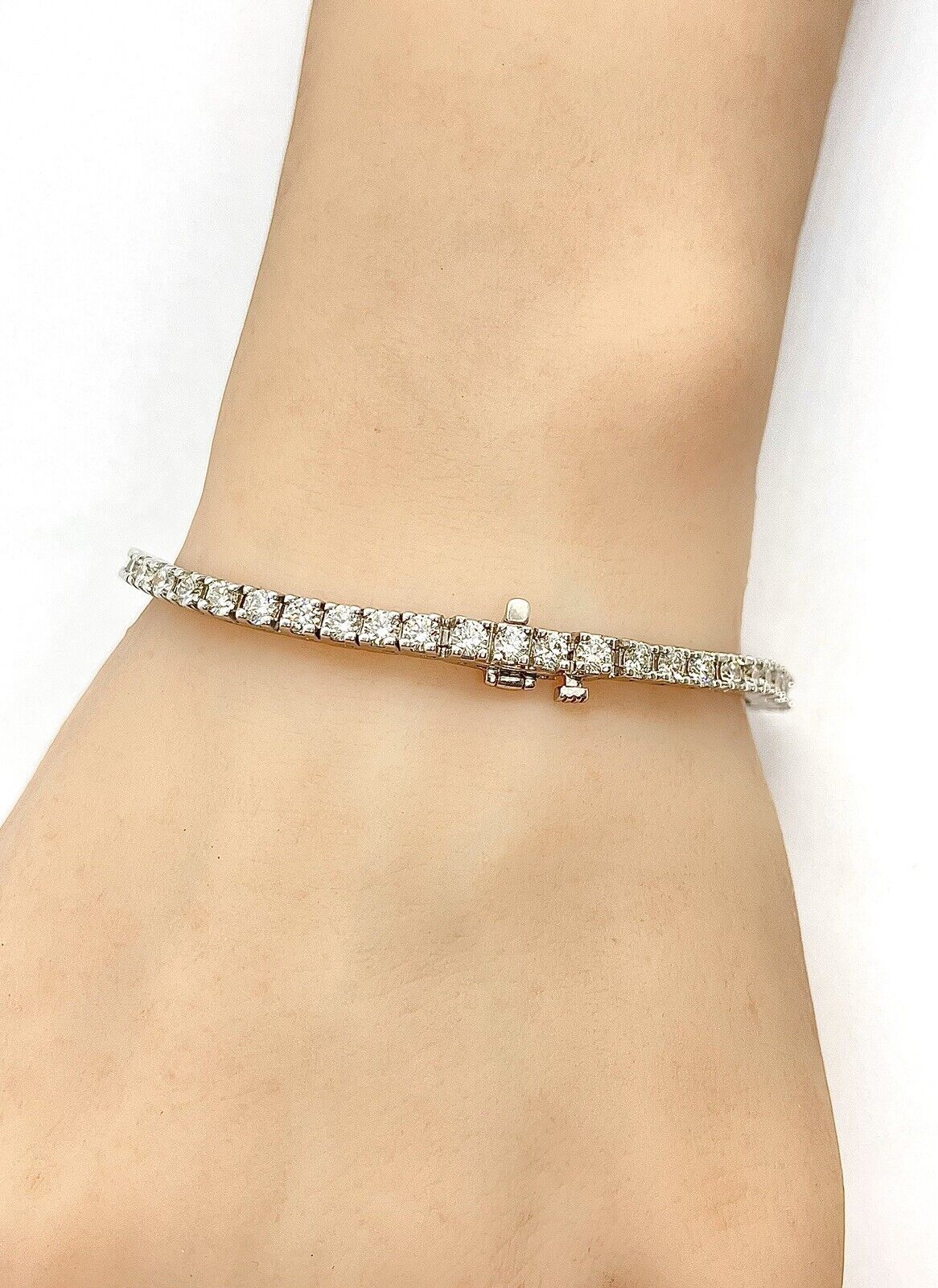 14k white gold 5.27ctw natural diamond tennis bracelet 7inch length 17 grams new