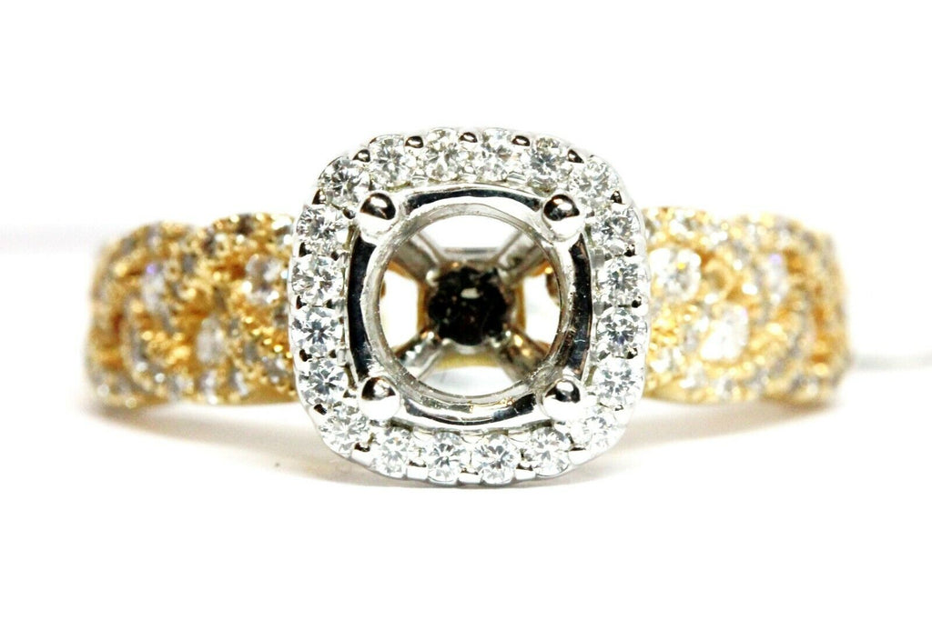 14k gold two tone halo diamond cushion semimount engagement ring braid band new