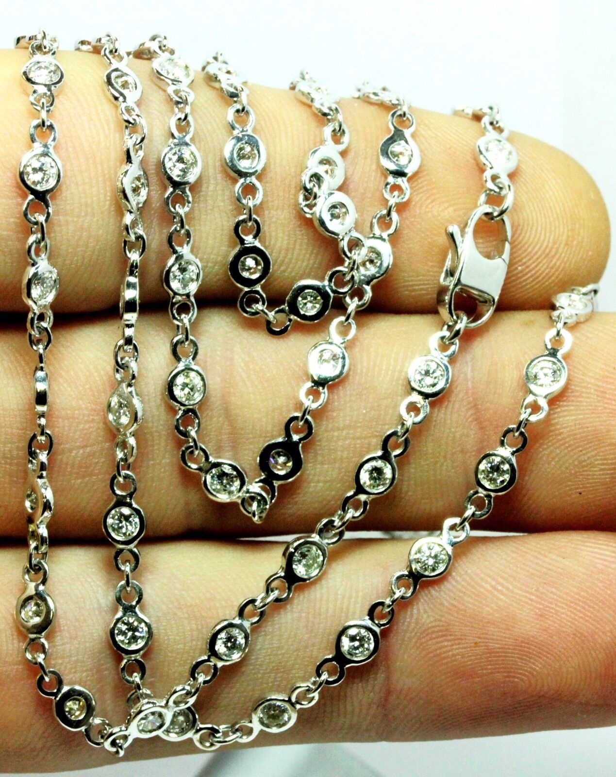 14k white gold 32 inch 4mm 5.43ctw round diamond by yard necklace new 12.15dwt