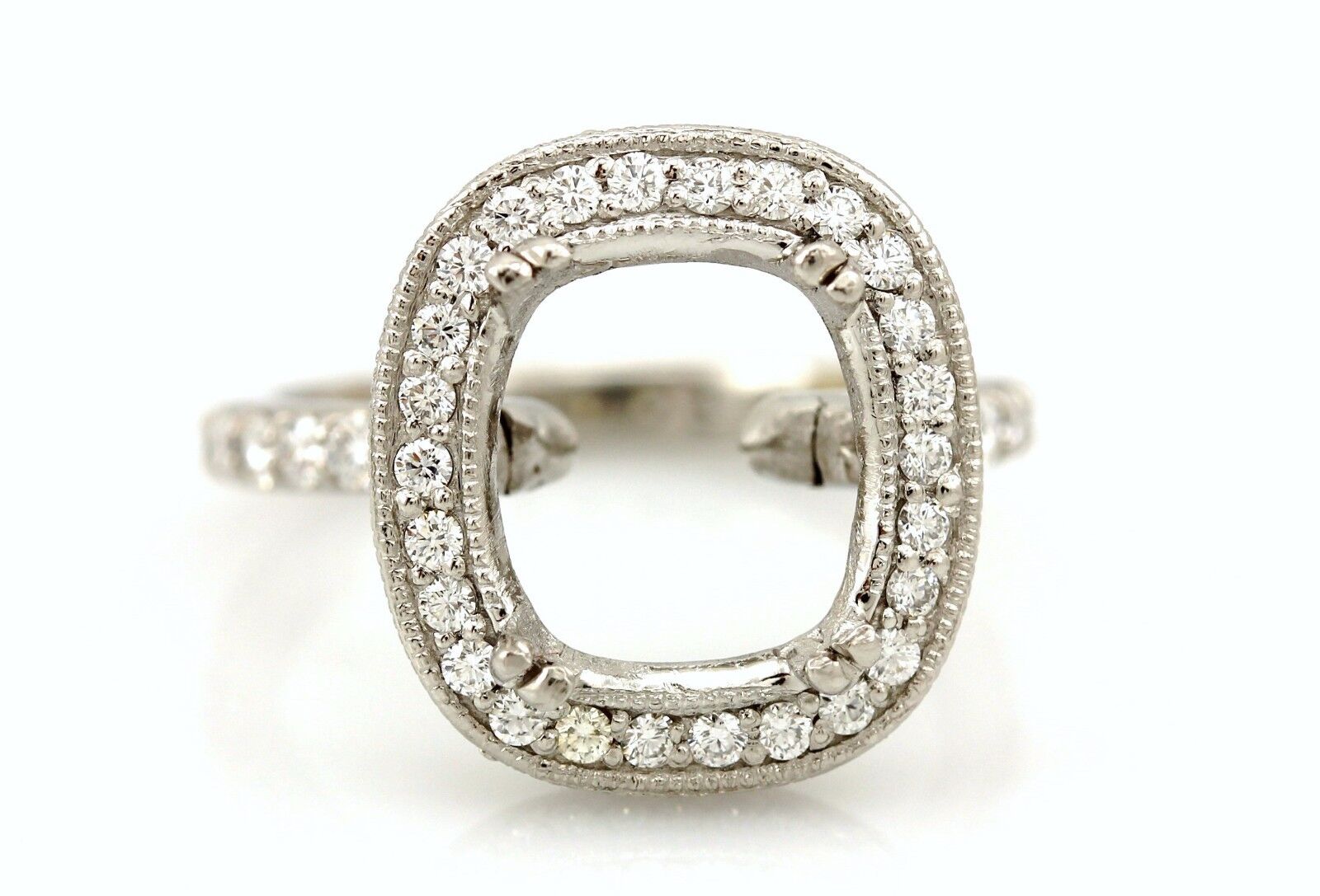 Platinum 10x8mm cushion halo 1ctw diamond engagement ring semi mount sz 5 NEW