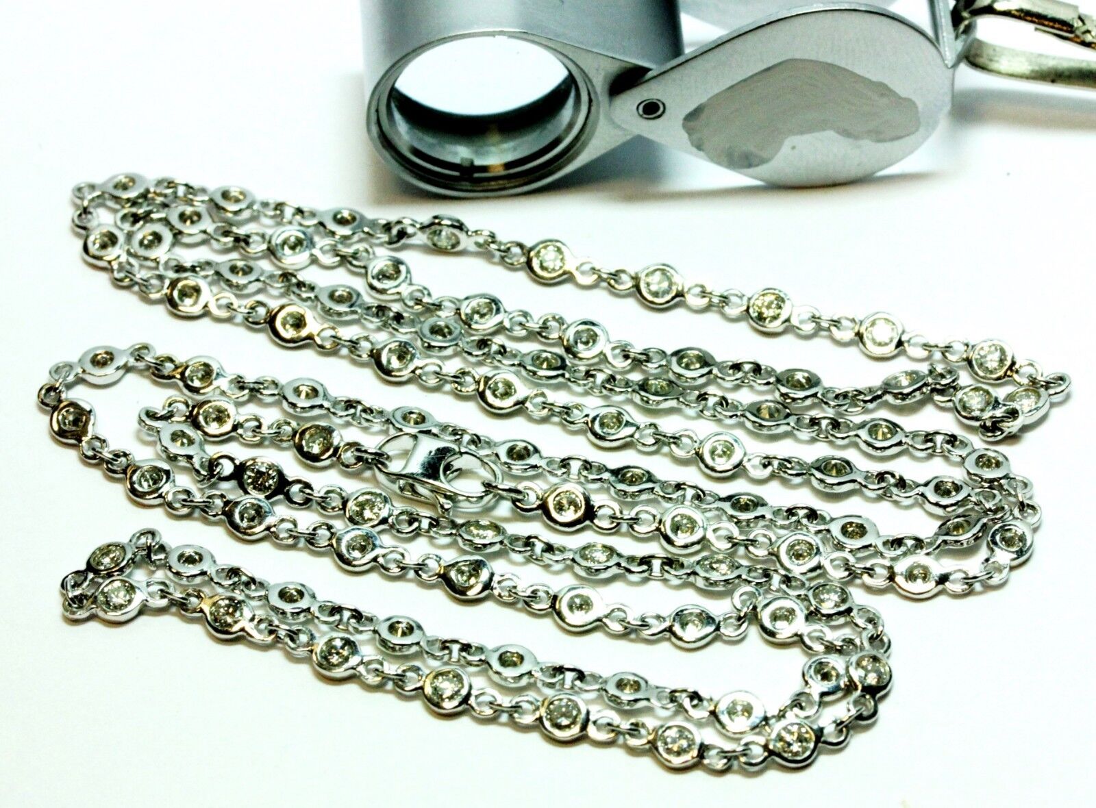 14k white gold 32 inch 4mm 5.43ctw round diamond by yard necklace new 12.15dwt