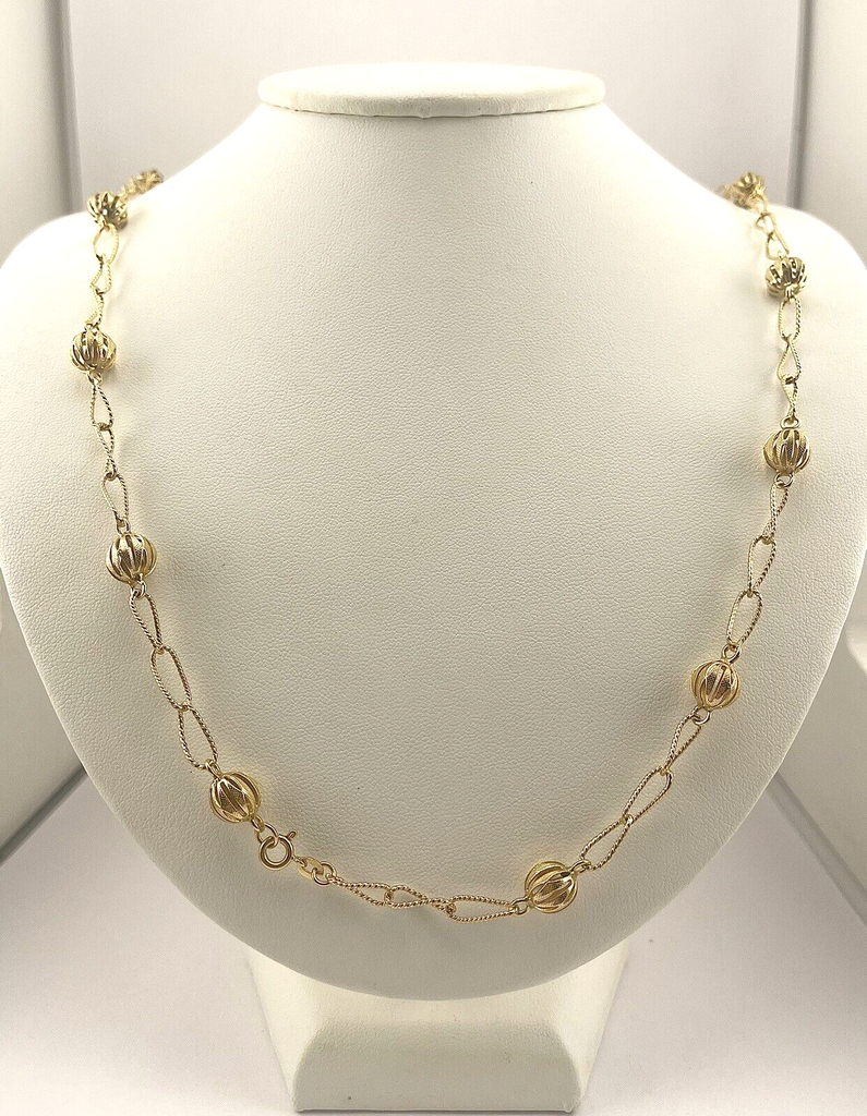 18k yellow gold ball and chain necklace 32 inch length spring ring 29.89 grams