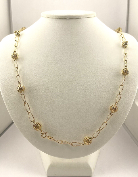18k yellow gold ball and chain necklace 32 inch length spring ring 29.89 grams