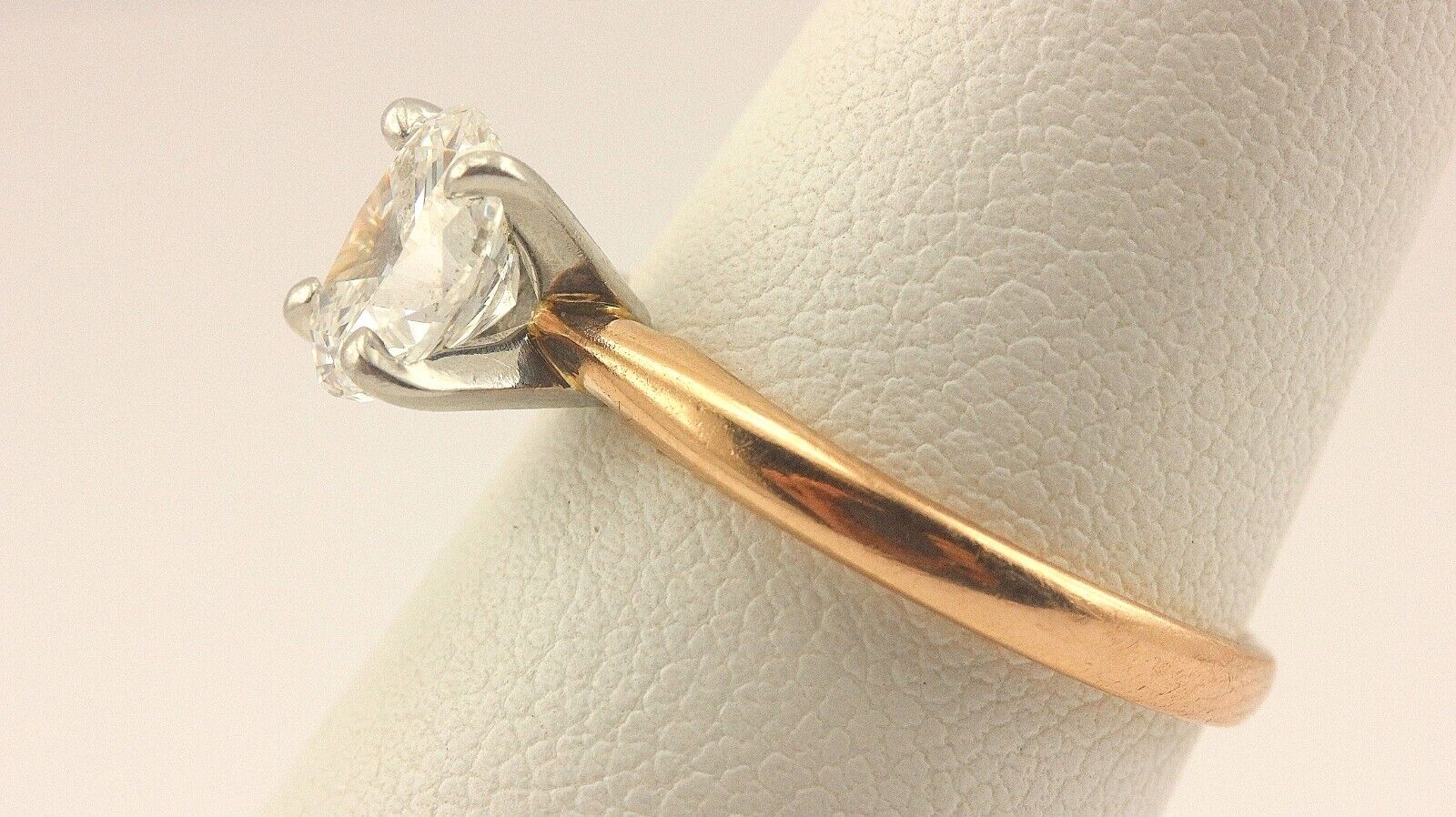 14k pink gold platinum head solitaire engagement ring sz5.5 1.02ct oval SI1 F