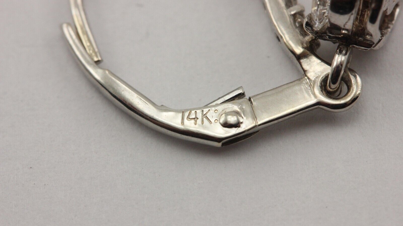 14k white gold diamond teardrop earrings 0.5ctw pear Mq Rd 1 inch length 2.80GR