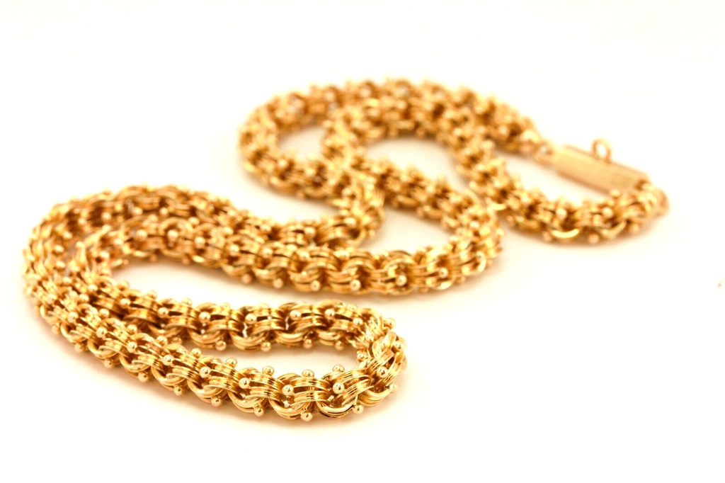 14k yellow gold fancy beaded cable chain necklace 18 inch 5.8mm 40g vintage