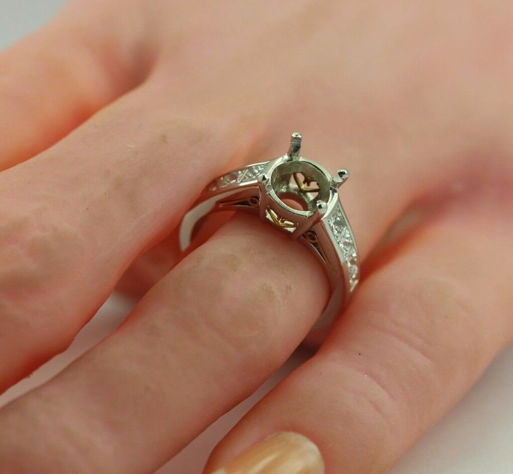 PLATINUM 2 CT ROUND DIAMOND PRINCESS CHANNEL ENGAGEMENT RING 18K GOLD SEMI MOUNT