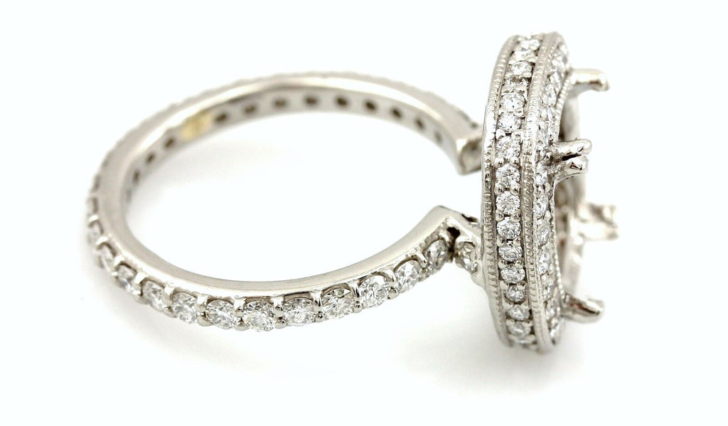 Platinum 10x8mm cushion halo 1ctw diamond engagement ring semi mount sz 5 NEW