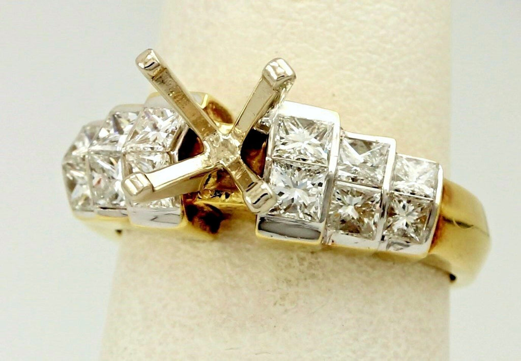 18k yellow gold princess diamond engagement ring semi mount C. Gonshor NEW 8.63g