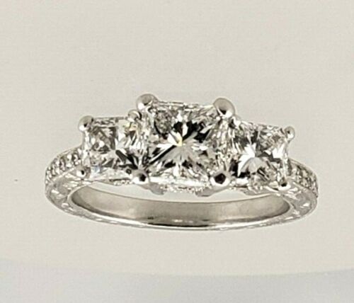 GIA 1.00ct radiant diamond F VS1 1.84ctw 3 three stone platinum engagement ring