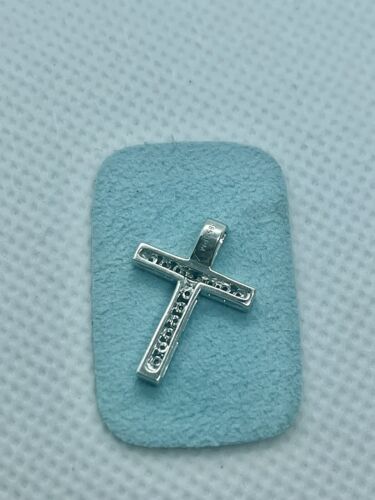 14k white gold diamond cross pendant 0.25ctw 0.75inch 1.1g estate