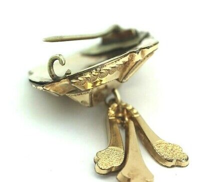 GOLD TONE VINTAGE ESTATE ANTIQUE PIN BROOCH HOLLOW ART NOUVEAU ART DECO DANGLE