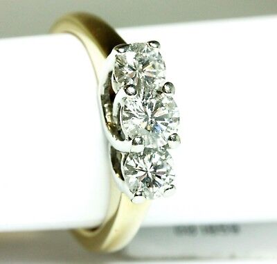 14k yellow gold platinum three 3 stone round diamond engagement ring estate 6.8g