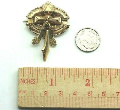 GOLD TONE VINTAGE ESTATE ANTIQUE PIN BROOCH HOLLOW ART NOUVEAU ART DECO DANGLE