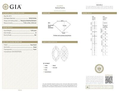GIA marquise diamond 1.00ct D SI2 9.36x4.96x3.50mm loose natural rare