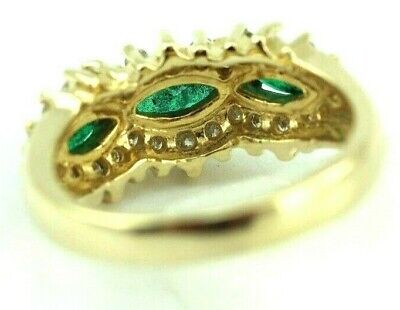 14K YELLOW GOLD 1.06CTW MARQUISE EMERALD ROUND DIAMOND COCKTAIL RING SZ 6 ESTATE