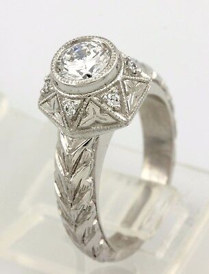 GIA 0.55ct E SI2 round brilliant diamond platinum engagement ring engraved NEW