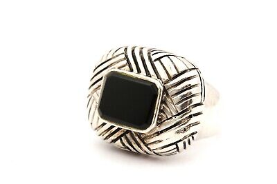 925 STERLING SILVER BLACK ONYX RECTANGLE HEAVY WEAVE RING SZ 6 THAILAND 18.2g