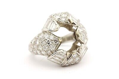 PLATINUM 1.44 CTW BAGUETTE 5.12 CTW ROUND EMERALD CUT SEMI MOUNT LOTUS RING