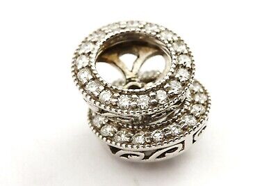 14k white gold 1ct 6-6.5mm center round diamond stud jackets scroll engraved NEW