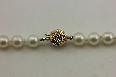 14k yellow gold 19 inch round white cultured pearl 7.5-8mm necklace high luster