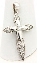 14k white gold 0.26ctw round diamond religious cross pendant charm NEW 2.39g