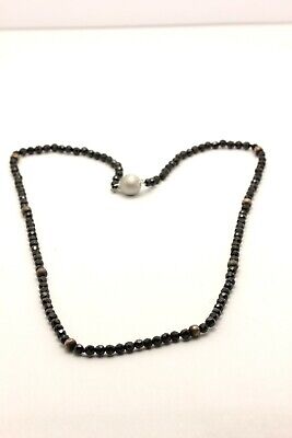 14k white gold 18 inch black spinel rondelle bead necklace strand/string new