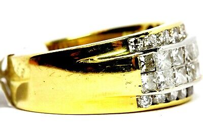 18K YELLOW GOLD 1.93 CTW PRINCESS ROUND DIAMOND WEDDING BAND RING SZ 6.5 ESTATE