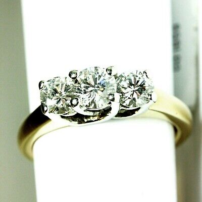 14k yellow gold platinum three 3 stone round diamond engagement ring estate 6.8g