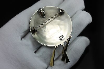 925 sterling silver brass turquoise Aztec pin brooch pendant Taxco Mexico  estate - Finer Jewelry, Inc.