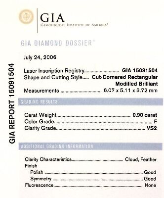 GIA Certified carat Radiant Cut Diamond F VS2 x x