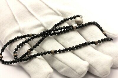 14k white gold 18 inch black spinel rondelle bead necklace strand/string new