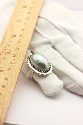 925 sterling silver big imitation Mabe pearl fashion ring estate vintage sz 5.75