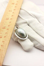 925 sterling silver big imitation Mabe pearl fashion ring estate vintage sz 5.75