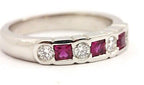 Platinum mother's ring .26ctw round diamond .33ctw pink sapphire princess NEW