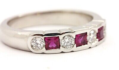 Platinum mother's ring .26ctw round diamond .33ctw pink sapphire princess NEW