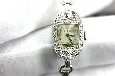 Platinum diamond 0.30 ct Elgin Art Deco woman's wrist watch estate vintage
