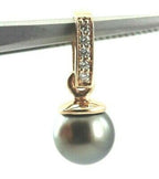 14K PINK GOLD 9MM ROUND BLACK TAHITIAN CULTURED PEARL 0.10CTW DIAMOND PENDANT