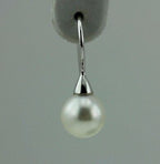 14k white gold dangle hook earrings round white freshwater cultured pearls new