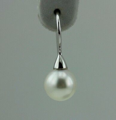 14k white gold dangle hook earrings round white freshwater cultured pearls new