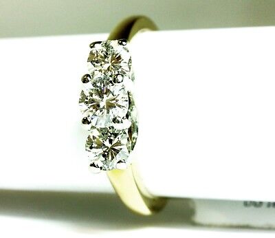 14k yellow gold platinum three 3 stone round diamond engagement ring estate 6.8g