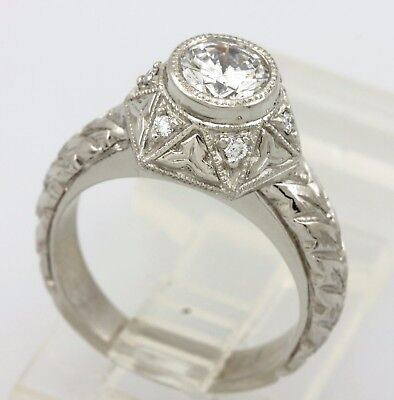 GIA 0.55ct E SI2 round brilliant diamond platinum engagement ring engraved NEW